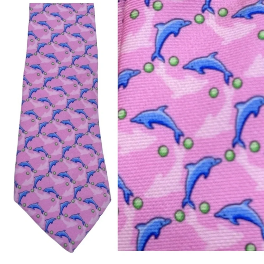 Brooks Brothers Boys Silk Dolphin Tie OS Pink/Blue